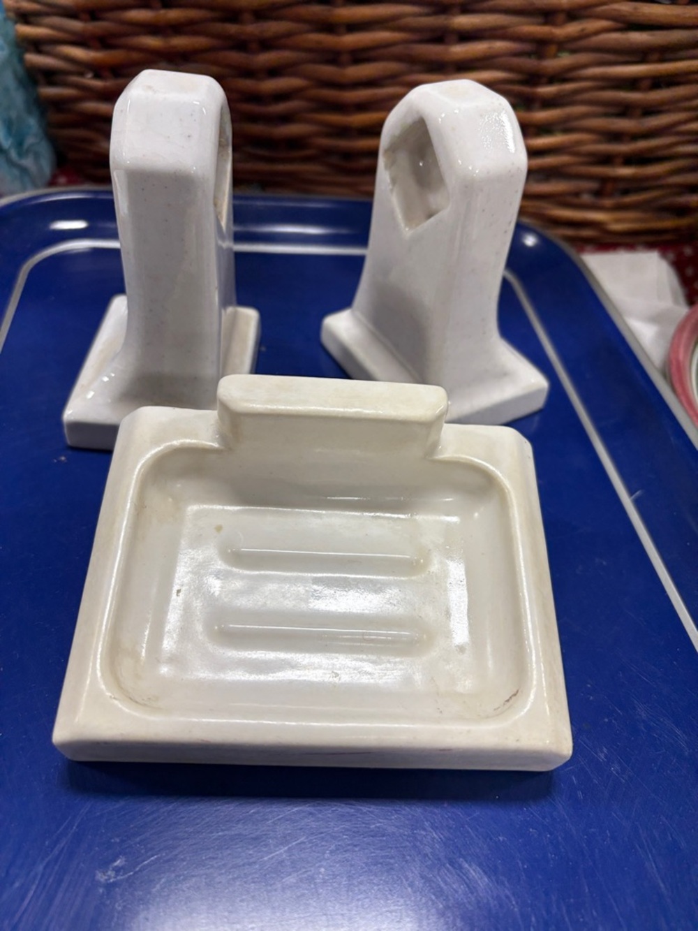 Vintage 50’s porcelain  Soap Dish and Holders Set - Neutral White